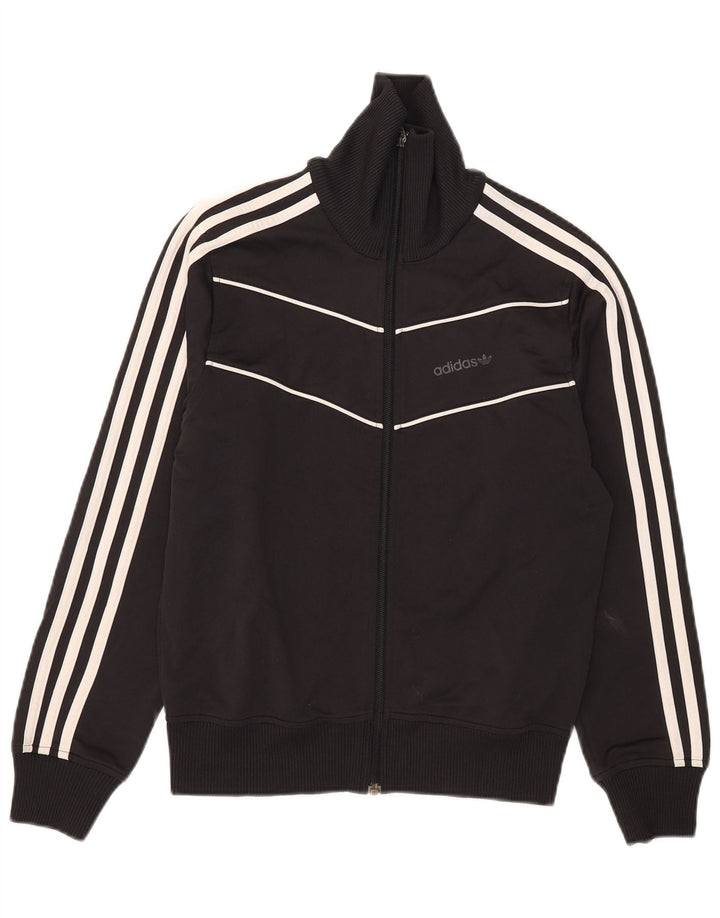 Adidas Womens Tracksuit Top Jacket UK 14 Medium Black Polyester