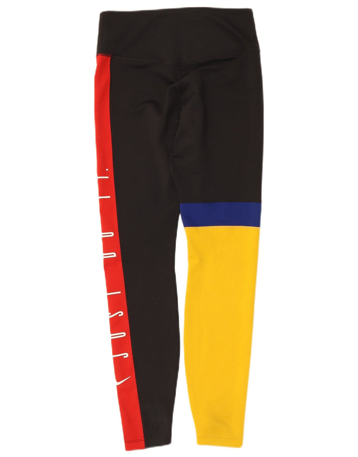 Nike Womens Dri Fit Graphic Leggings UK 10 Small  Black Colourblock