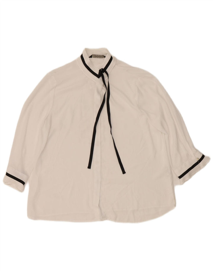 Zara Womens 3/4 Sleeve Shirt Blouse UK 14 Medium White Polyester