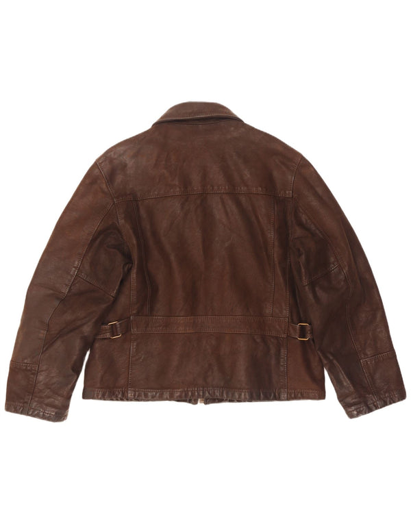 Donna Pelle Mens Loose Fit Leather Jacket IT 46 Small Brown Leather