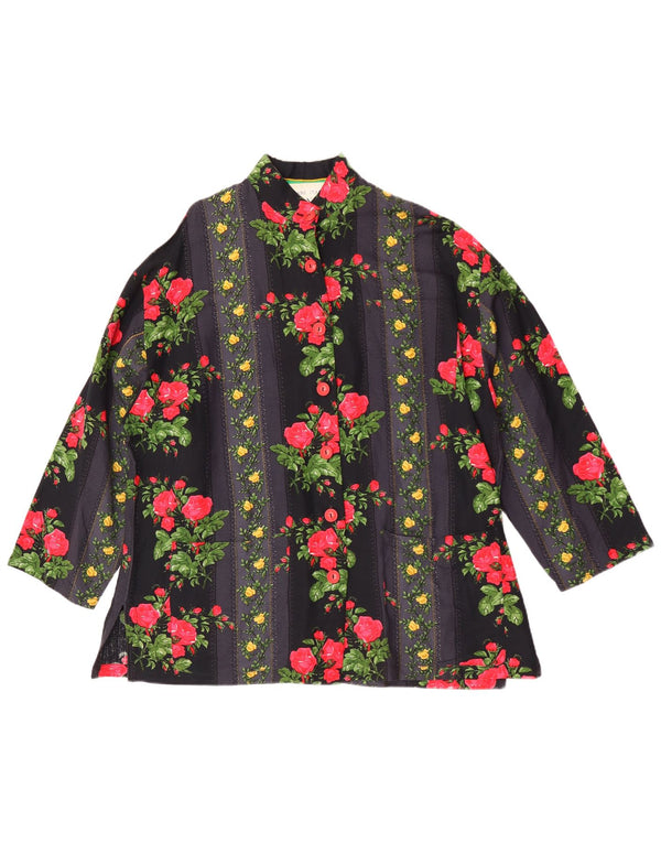 Avenue Womens 3/4 Sleeve Oversized Shirt Blouse IT 42 Medium Black Floral