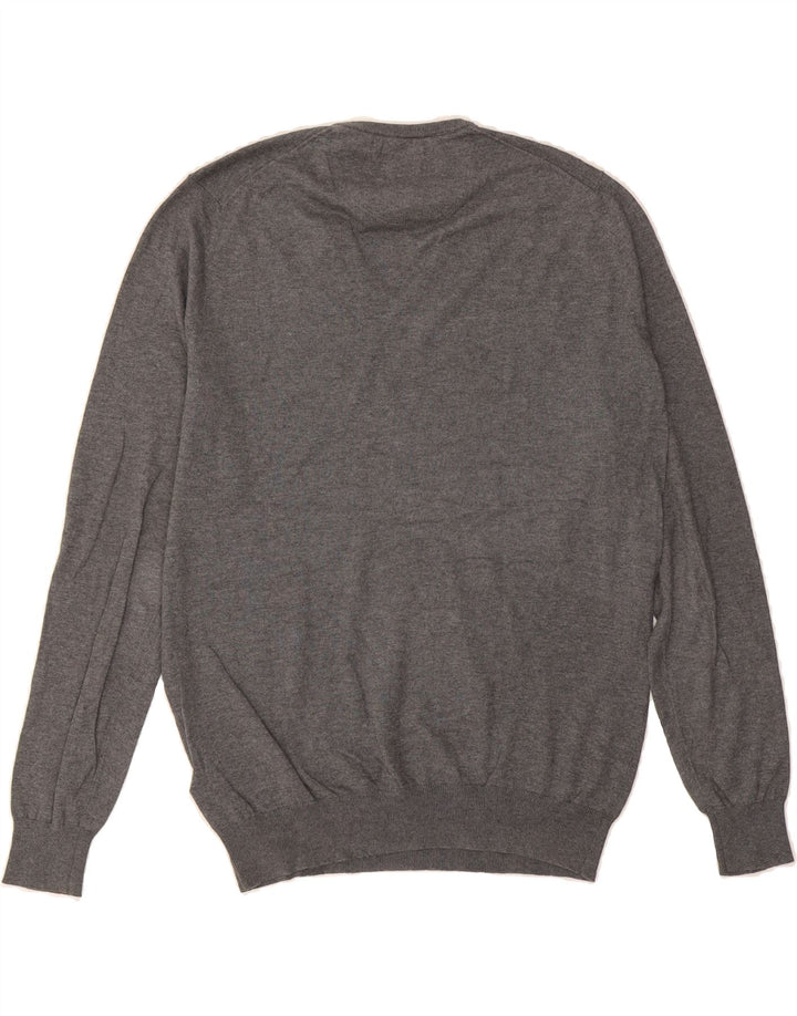 MASSIMO DUTTI Mens V-Neck Jumper Sweater Medium Grey Cotton Vintage Massimo Dutti and Second-Hand Massimo Dutti from Messina Hembry 