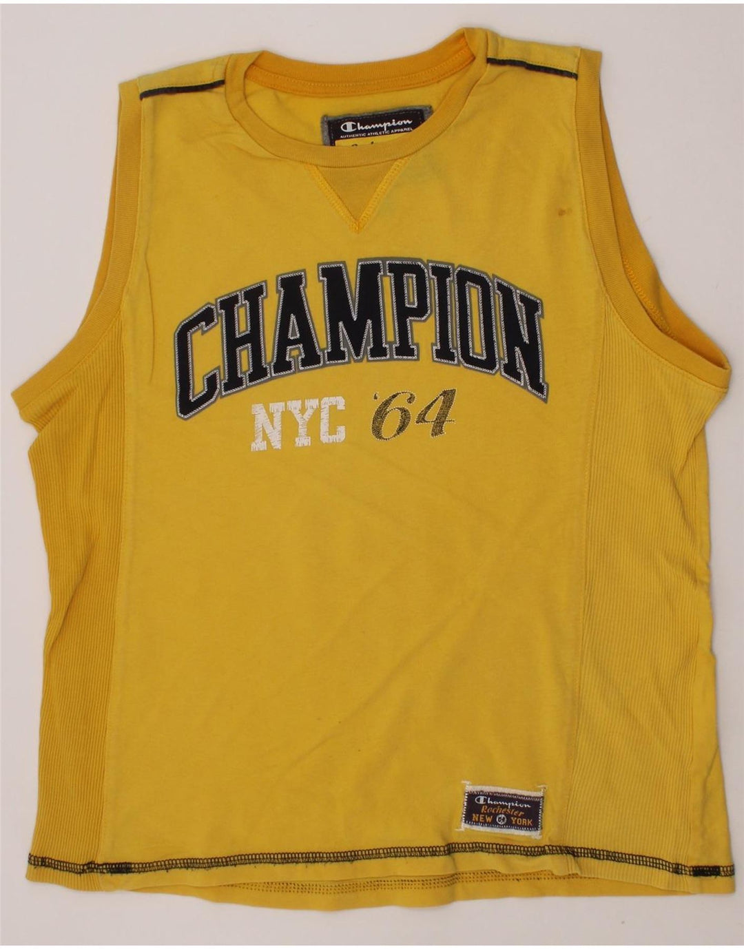 CHAMPION Boys Graphic Vest Top 9-10 Years Medium Yellow Vintage Champion and Second-Hand Champion from Messina Hembry 