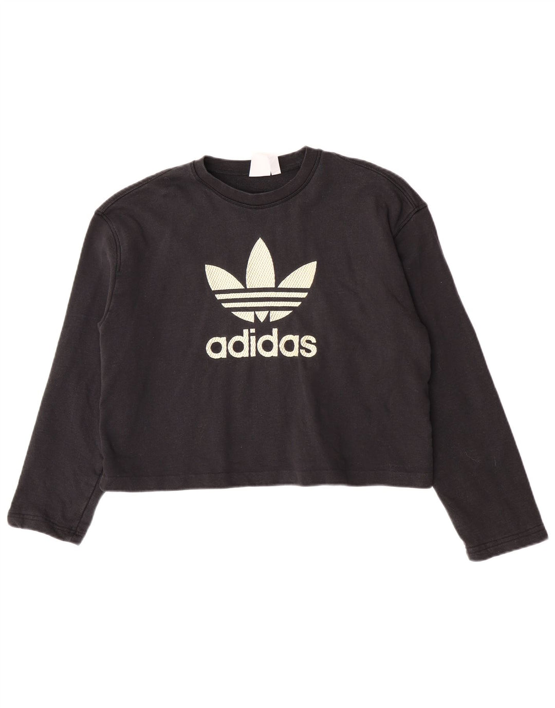 Adidas Womens Oversized Crop Graphic Top Long Sleeve UK 8 Small Black