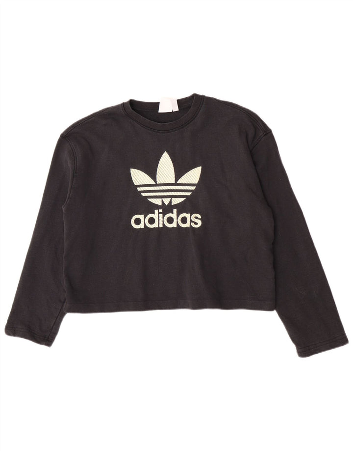 Adidas Womens Oversized Crop Graphic Top Long Sleeve UK 8 Small Black