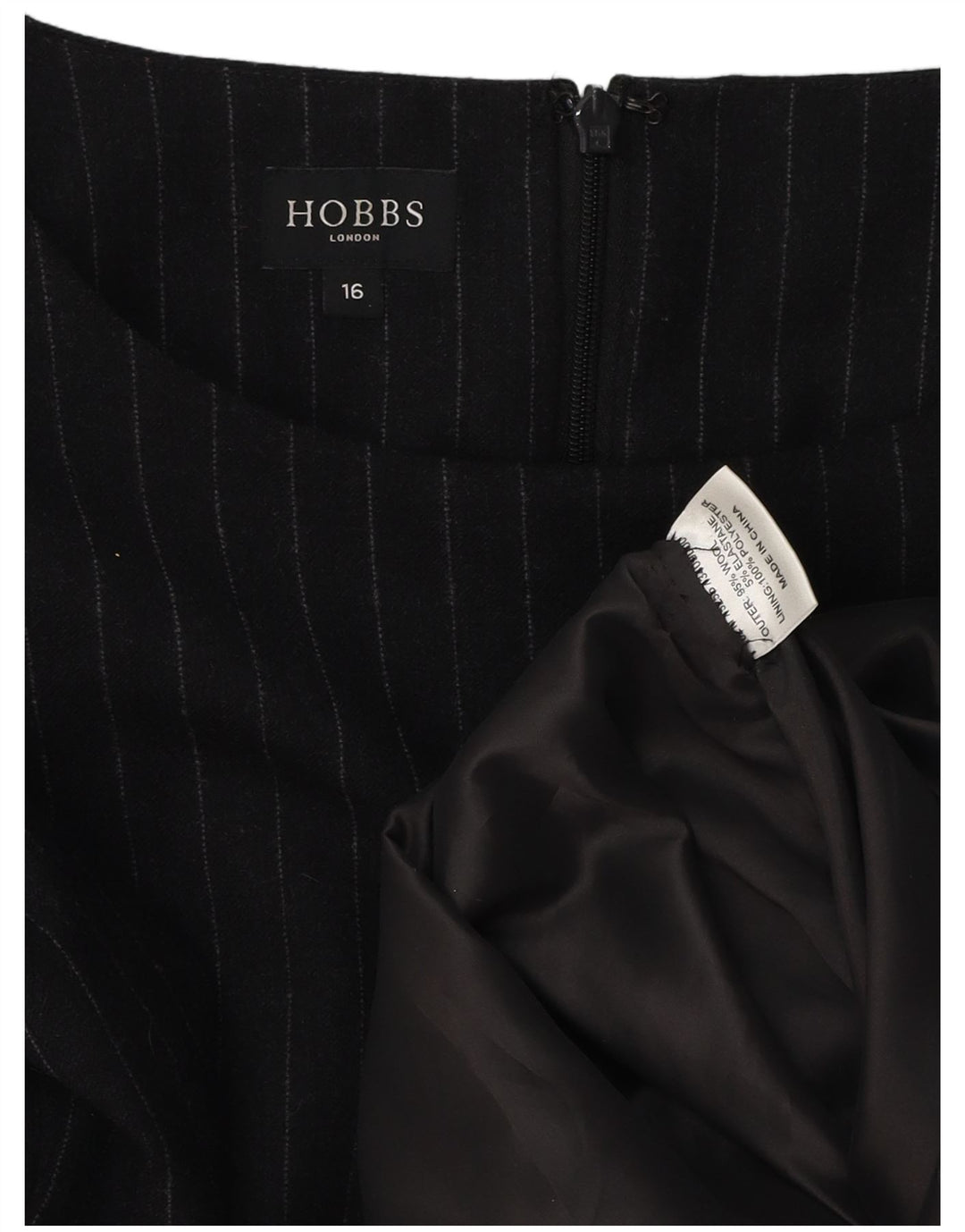 HOBBS Womens 3/4 Sleeve Sheath Dress UK 16 Large Black Pinstripe Wool