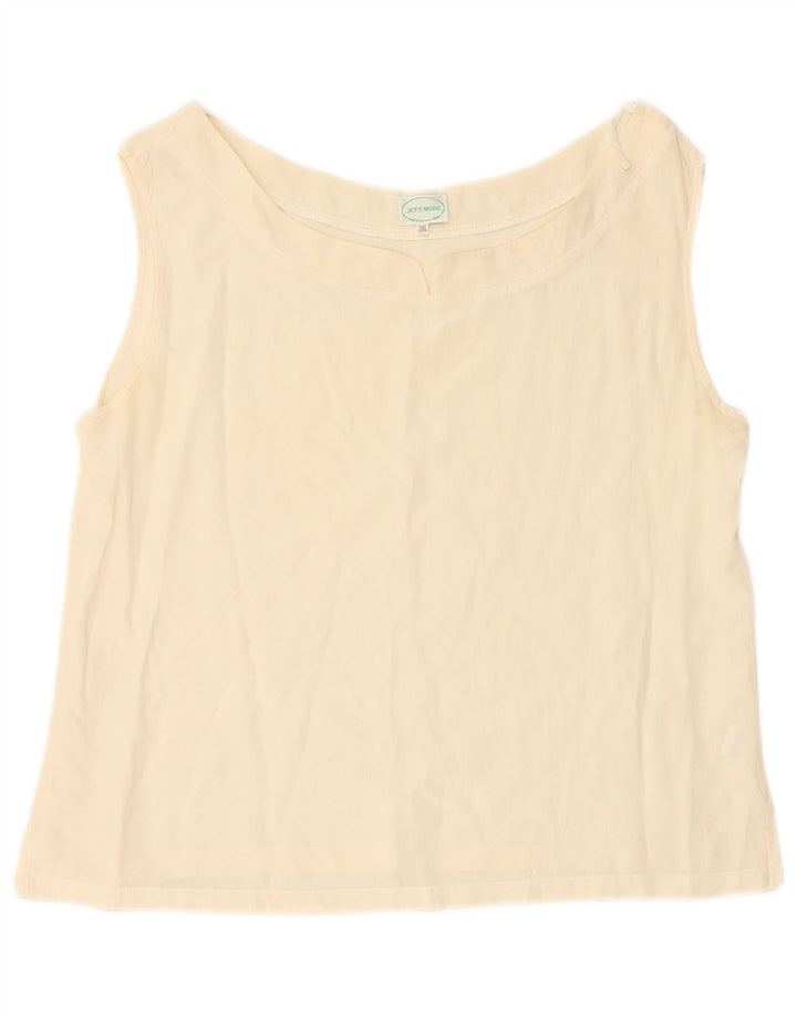 VINTAGE Womens Crop Sleeveless Blouse Top UK 20 2XL Off White Silk