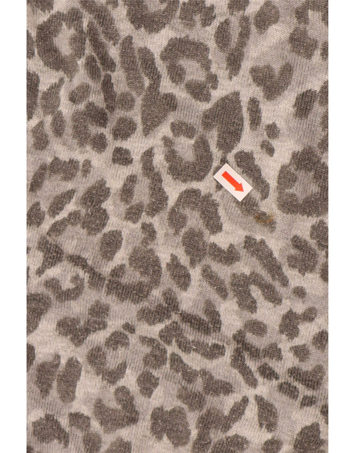 OASIS Womens Roll Neck Jumper Sweater UK 14 Medium Grey Animal Print