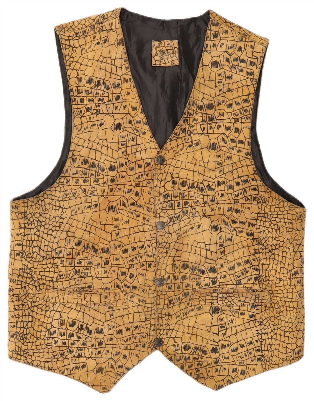 VINTAGE Mens Waistcoat Small Beige Animal Print