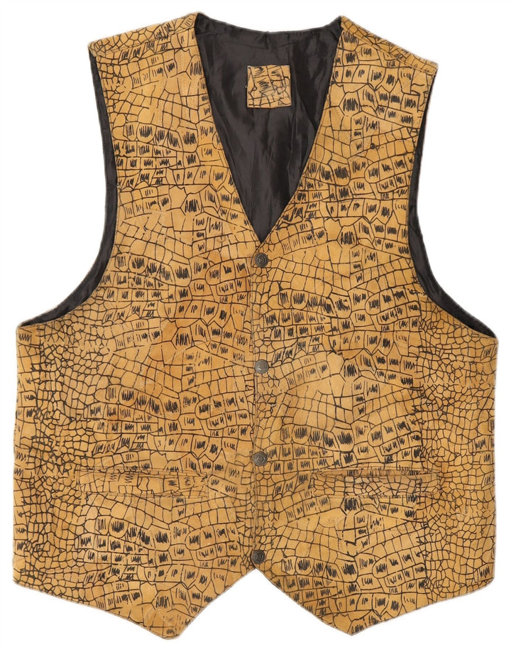 VINTAGE Mens Waistcoat Small Beige Animal Print