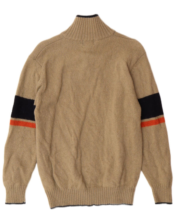 Kappa Womens Zip Neck Jumper Sweater Medium Beige Striped Wool Classic