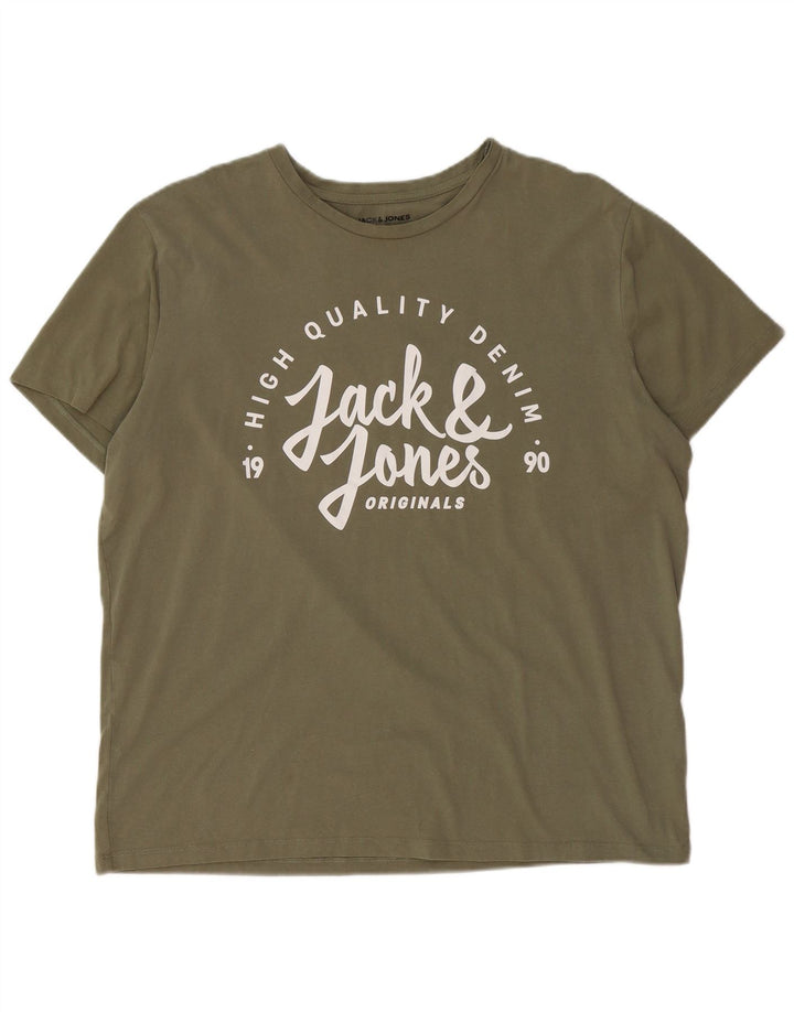 JACK & JONES Mens Graphic T-Shirt Top 2XL Khaki Cotton