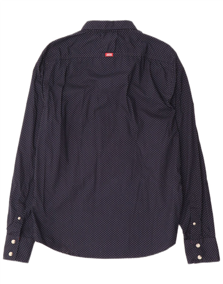 Superdry Mens Shirt XL Navy Blue Spotted Cotton