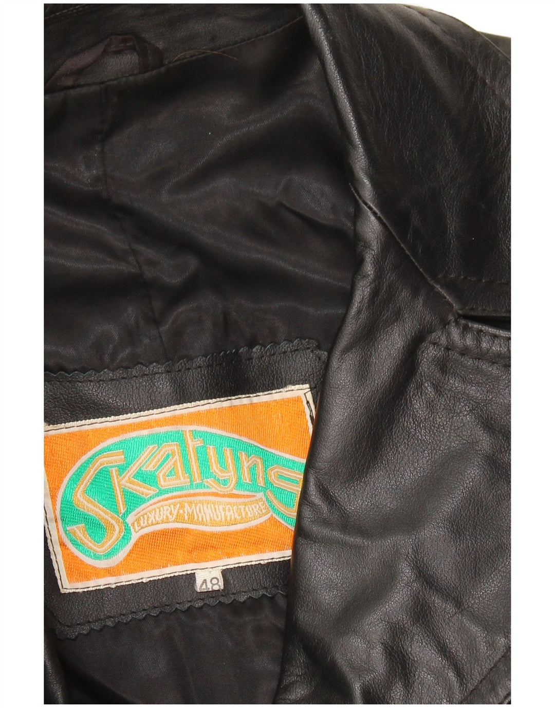 VINTAGE Mens Leather Coat IT 48 Medium Black Leather