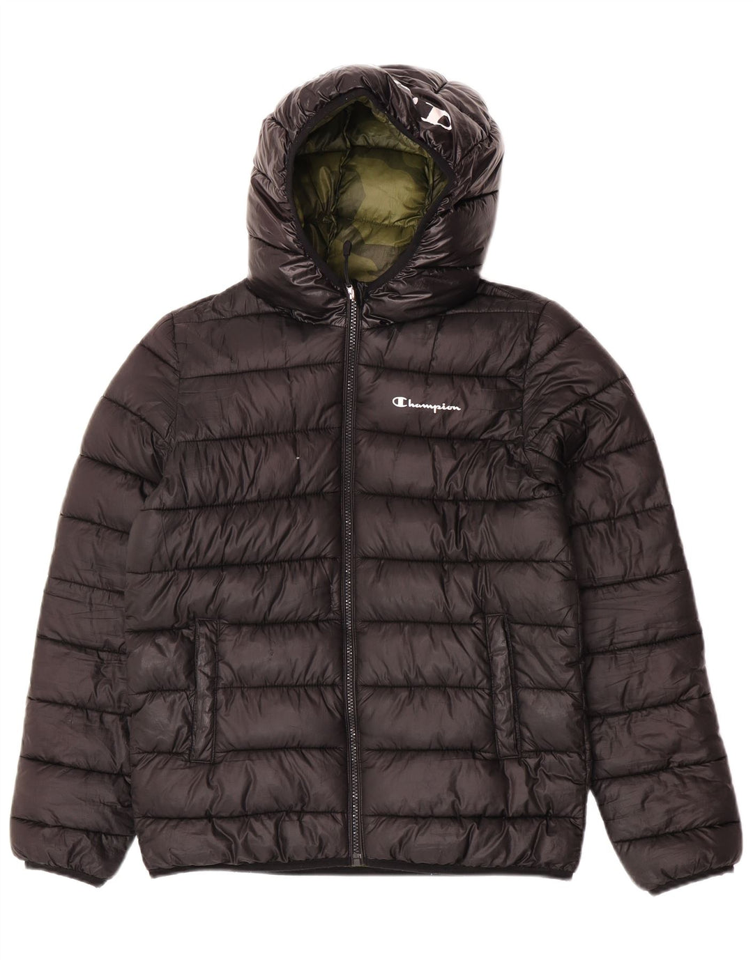 Champion Boys Hooded Padded Jacket 11-12 Years Black Polyester