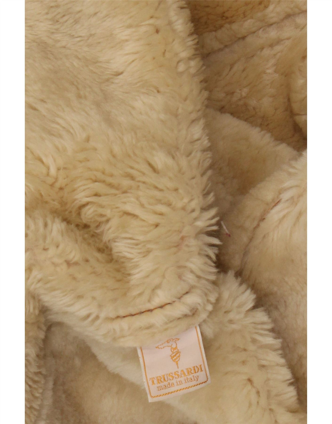 Trussardi Womens Shearling Coat UK 18 XL Beige Leather