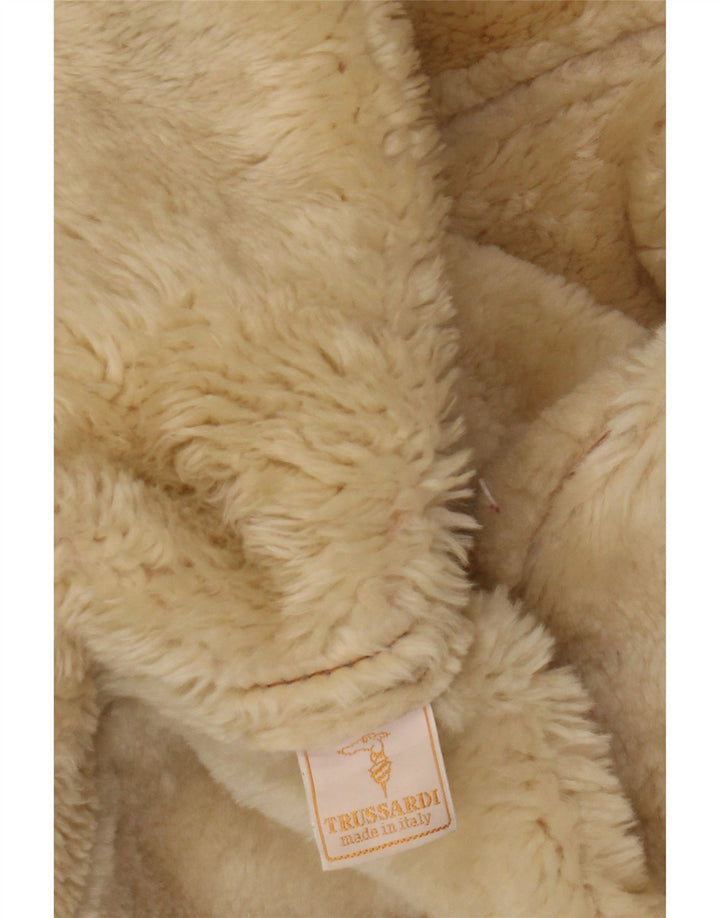 Trussardi Womens Shearling Coat UK 18 XL Beige Leather