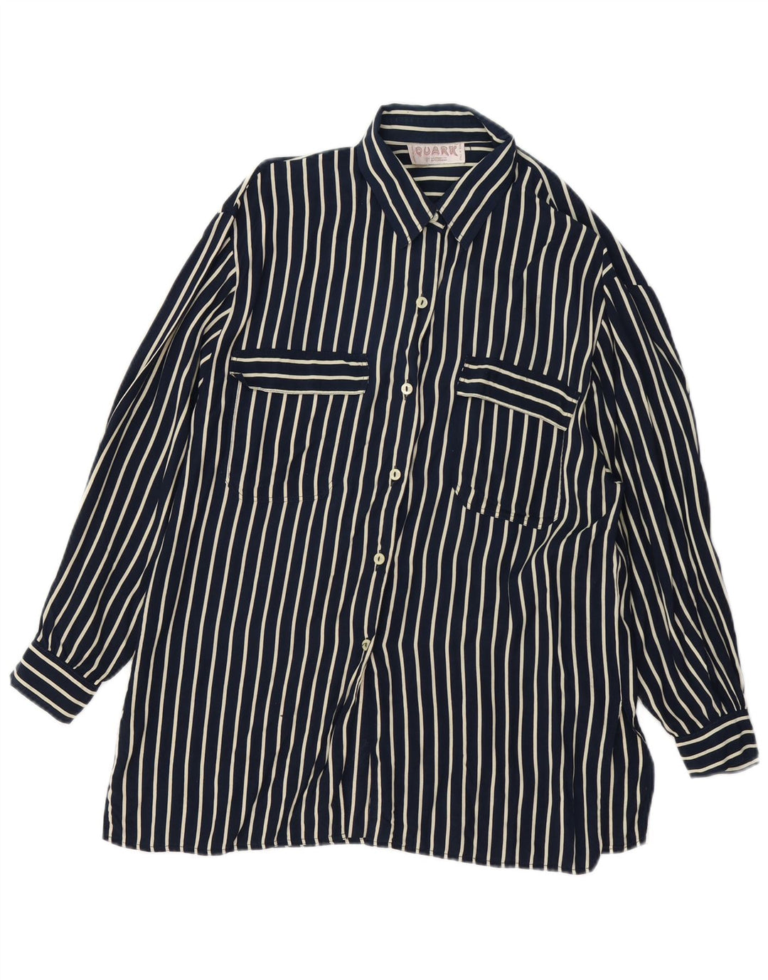 QUARK Womens 3/4 Sleeve Shirt UK 16 Large Navy Blue Striped Viscose