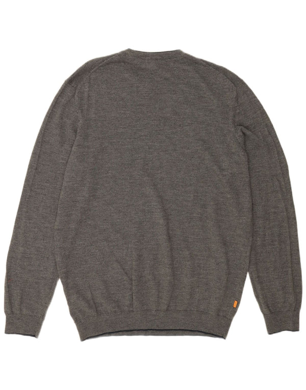 TIMBERLAND Mens Crew Neck Jumper Sweater 2XL Grey Merino Wool