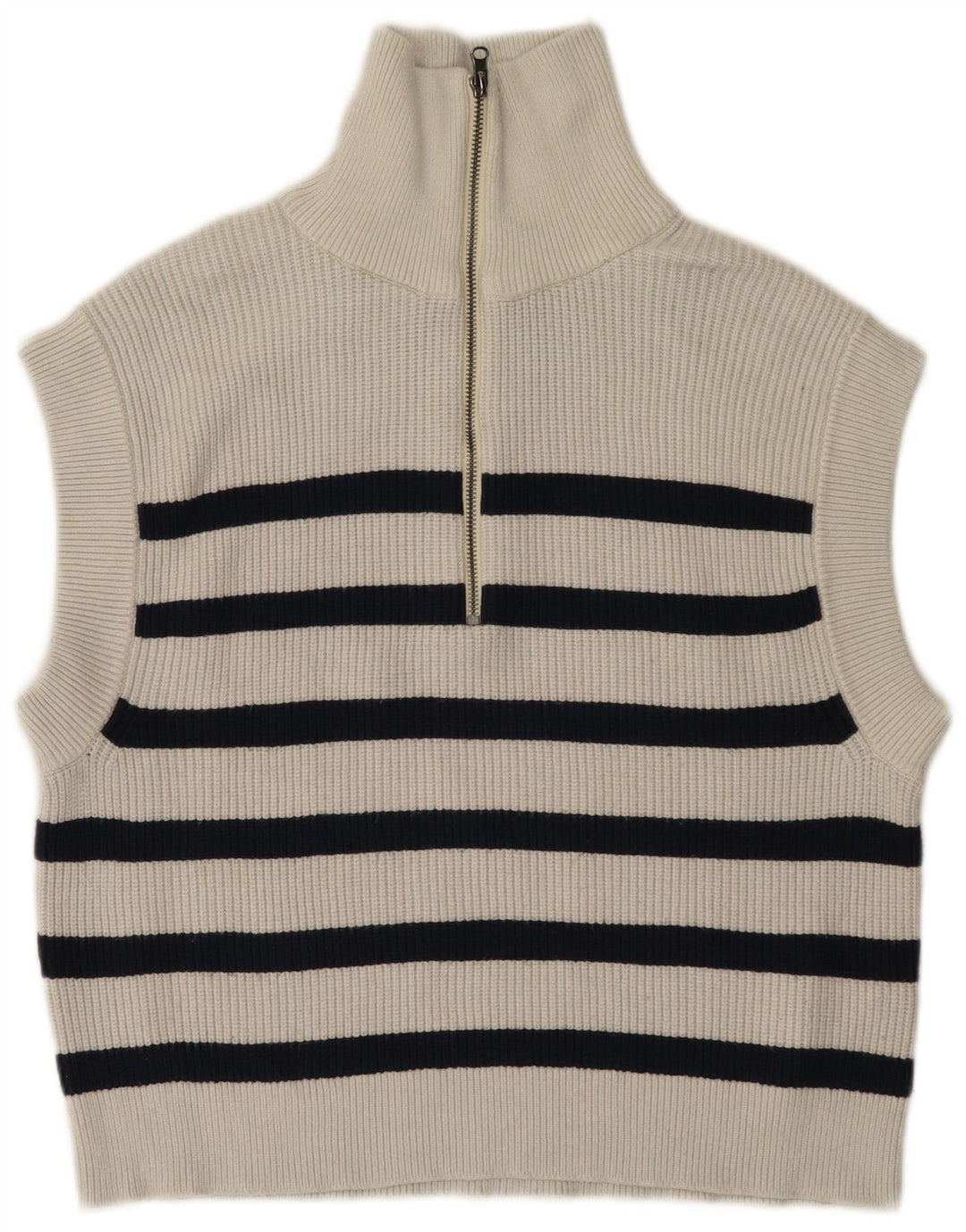 Zara Womens Zip Neck Oversized Vest Tank Top UK 10 Small White Striped