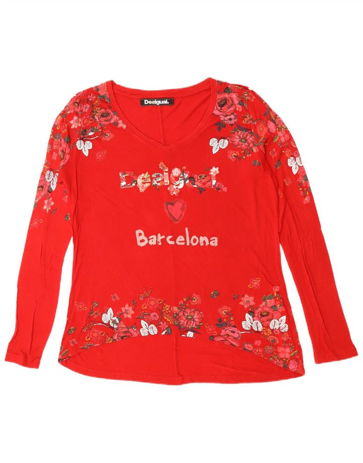 DESIGUAL Womens Barcelona Graphic Top Long Sleeve UK 16 Large Red Heart