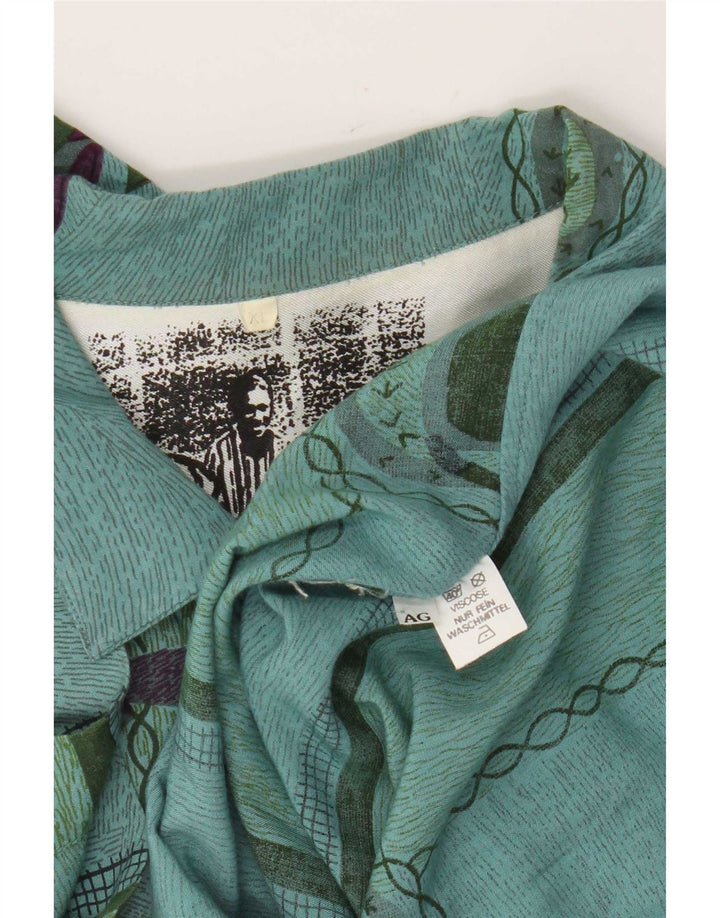 Vintage Mens Abstract Pattern Short Sleeve Shirt XL Green Viscose