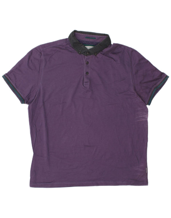 TED BAKER Mens Polo Shirt Size 6 2XL Purple Colourblock Cotton