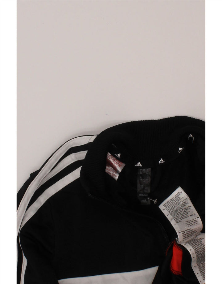 Adidas Boys Tracksuit Top Jacket 9-10 Years Black Colourblock Polyester