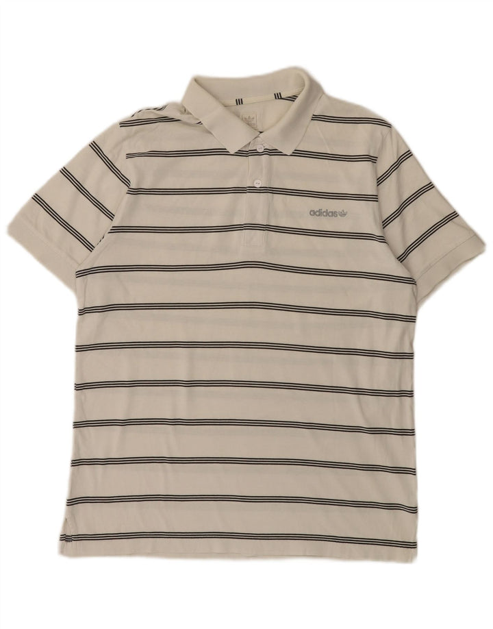 Adidas Mens Polo Shirt Medium White Striped