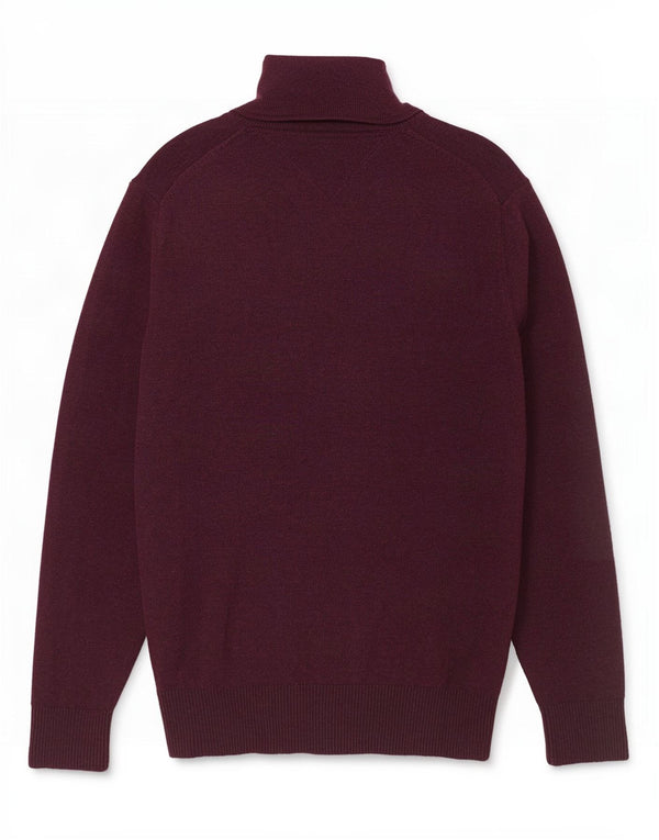 Tommy Hilfiger Mens Button Neck Jumper Sweater Small Burgundy Cotton