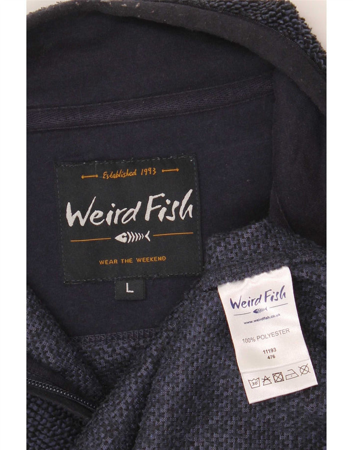 Weird Fish Mens Zip Neck Sweatshirt Jumper Large Navy Blue Polyester