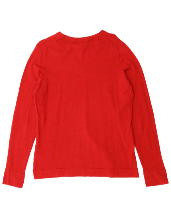 EDDIE BAUER Womens V-Neck Jumper Sweater UK 14 Medium Red Cotton