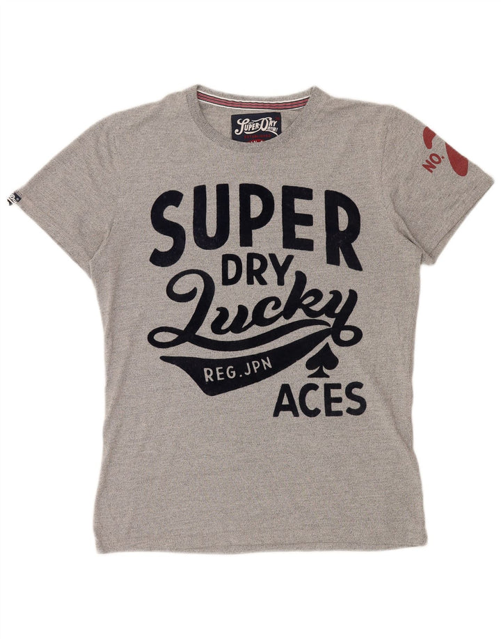 SUPERDRY Mens Graphic T-Shirt Top Medium Grey Cotton