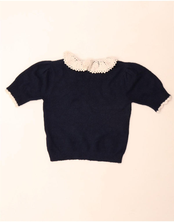 Zara Womens Knit Crop Top UK 12 Medium Navy Blue Polyester
