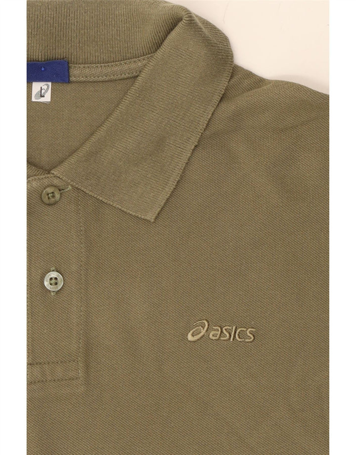 ASICS Mens Polo Shirt Large Khaki Cotton Vintage Asics and Second-Hand Asics from Messina Hembry 