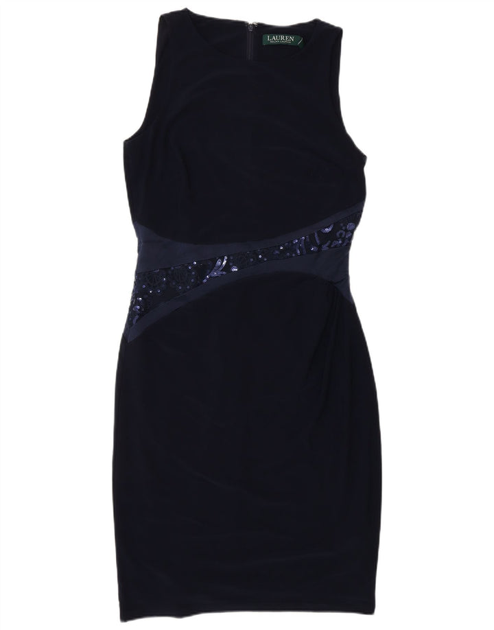 RALPH LAUREN Womens Sleeveless Sheath Dress US 4 Small Navy Blue Polyester