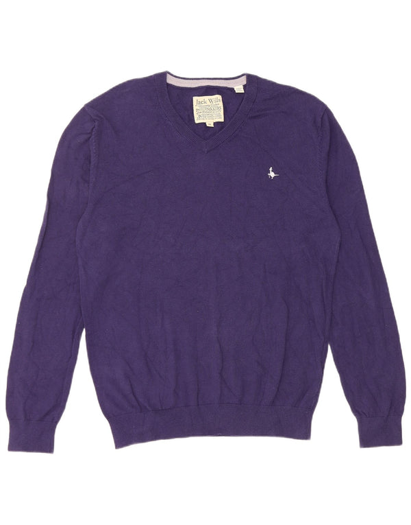 Jack Wills Mens V-Neck Jumper Sweater Medium Purple Cotton