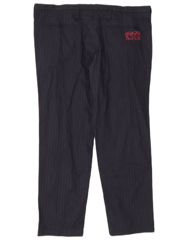 Iceberg Mens Straight Chino Trousers IT 52 XL W36 L28 Navy Blue Pinstripe