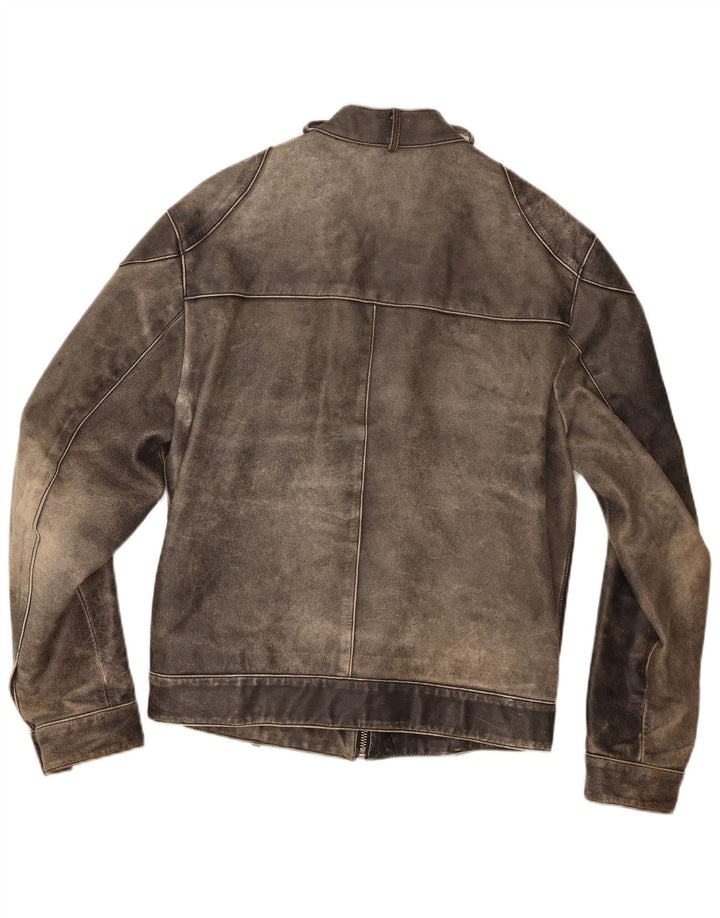 Conbipel Mens Leather Racer Jacket IT 48 Medium Grey