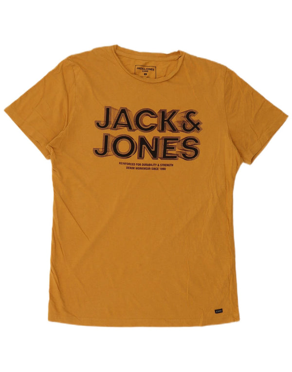 Jack & Jones Mens Graphic T-Shirt Top Medium Yellow Cotton