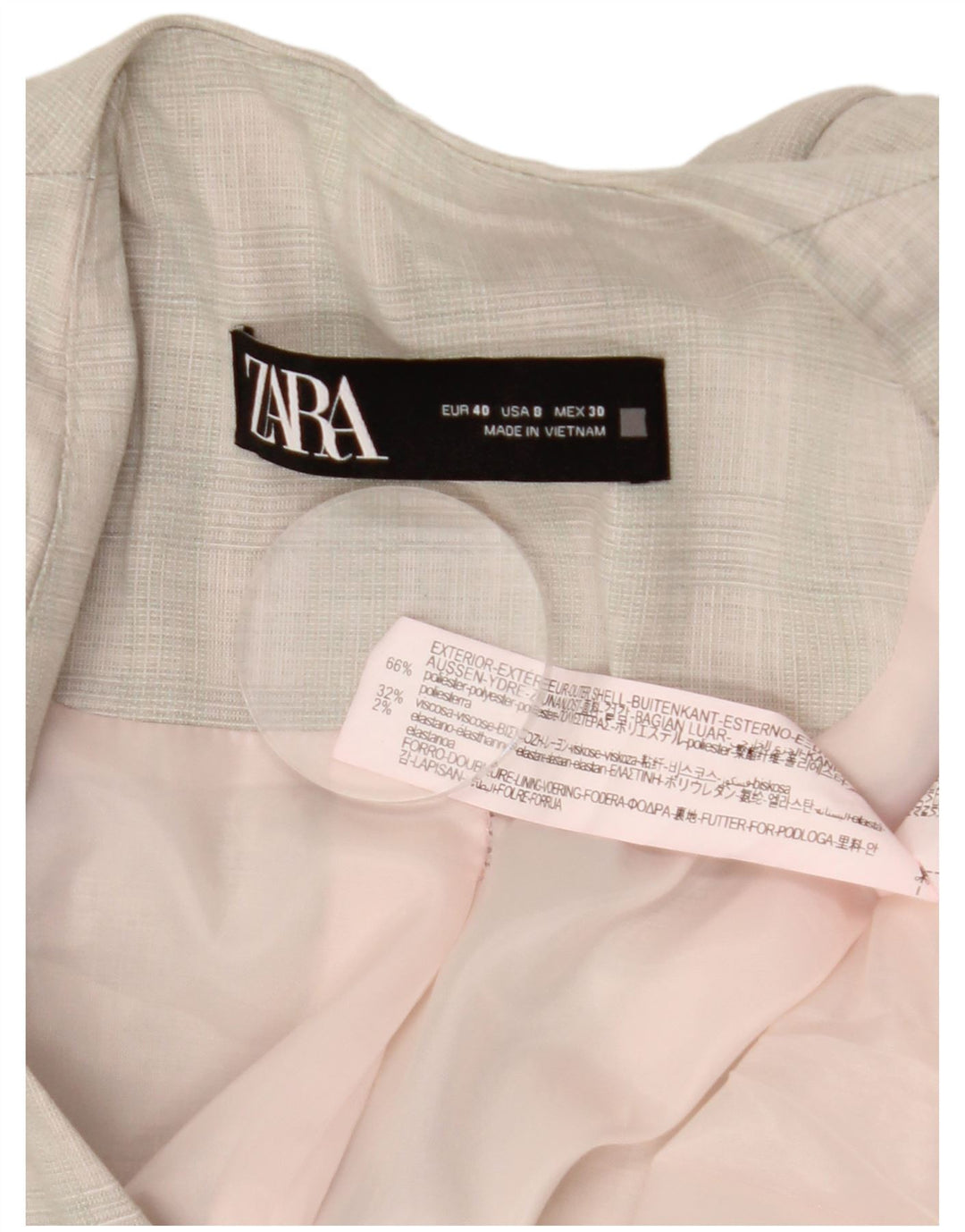 ZARA Womens 1 Button Blazer Jacket EU 40 Medium Grey Check Polyester