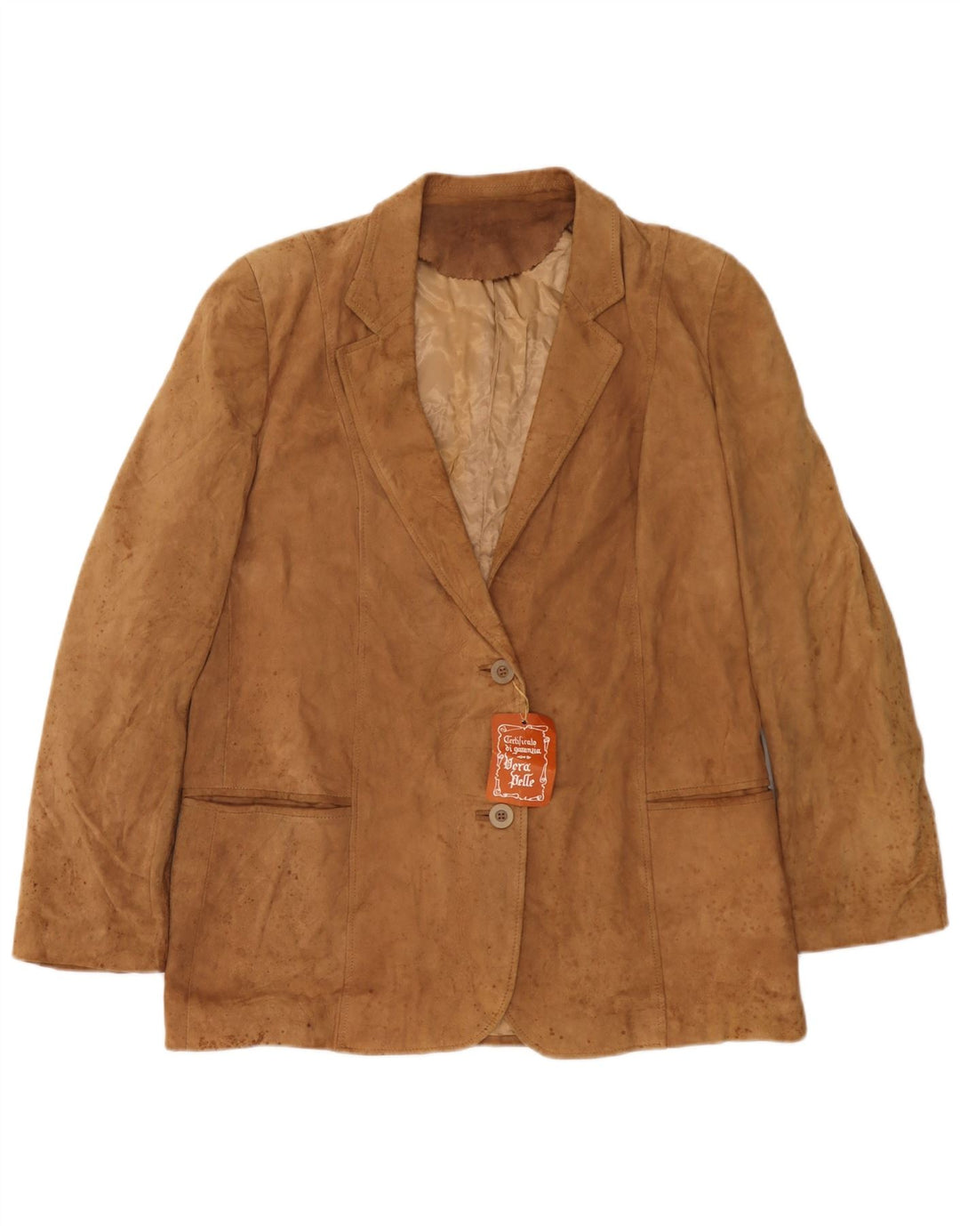 Anfor Womens Suede 2 Button Blazer Jacket IT 52 2XL Beige Leather