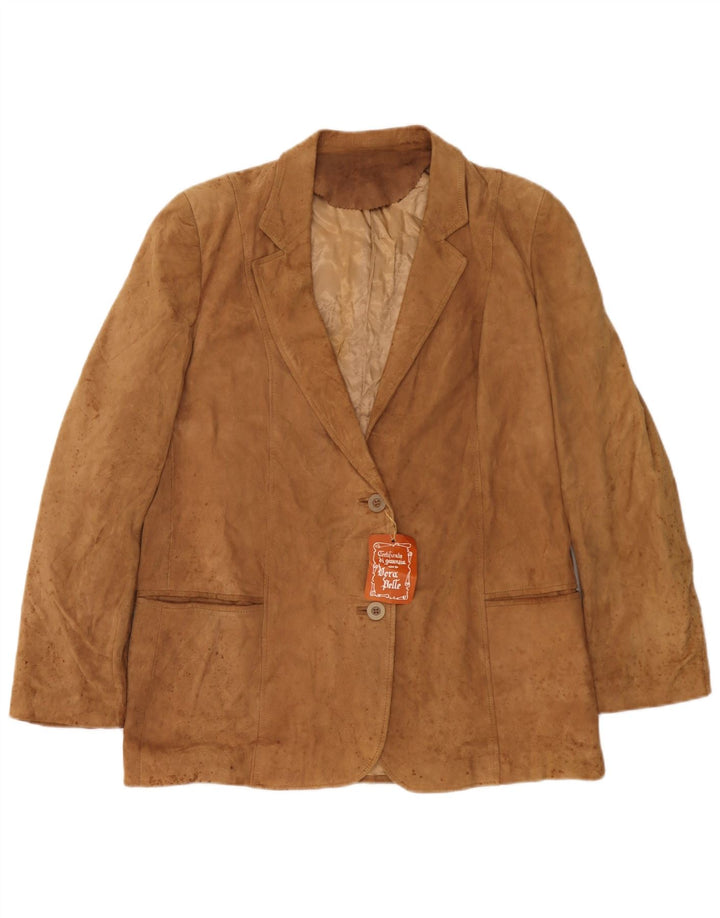 Anfor Womens Suede 2 Button Blazer Jacket IT 52 2XL Beige Leather