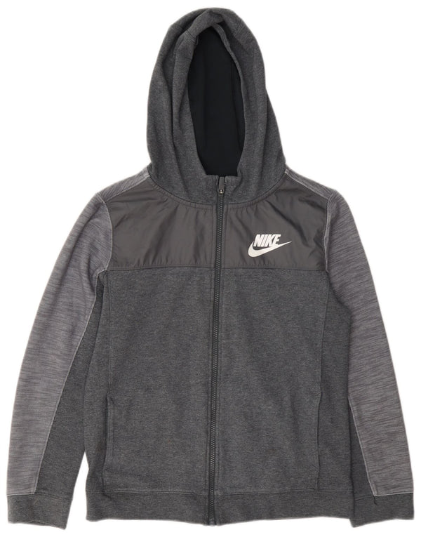 Nike Boys Zip Hoodie Sweater 12-13 Years Large Grey Cotton