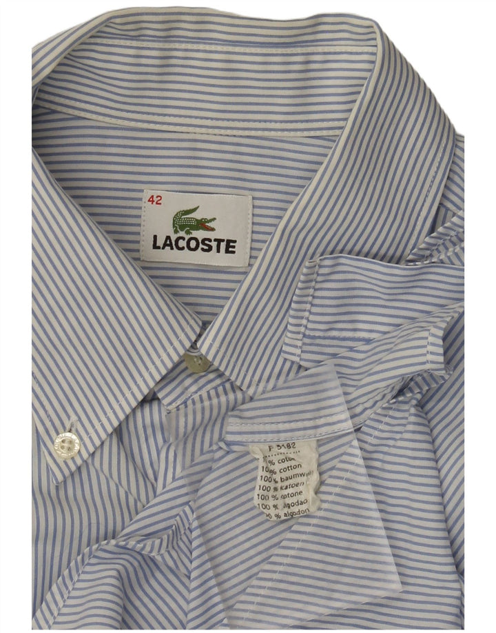 LACOSTE Mens Short Sleeve Shirt Size 42 Large Blue Striped Cotton