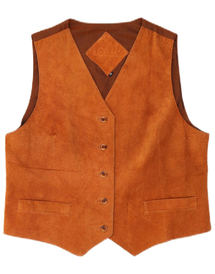 S.Oliver Womens Suede Waistcoat IT 40 Small Brown Leather