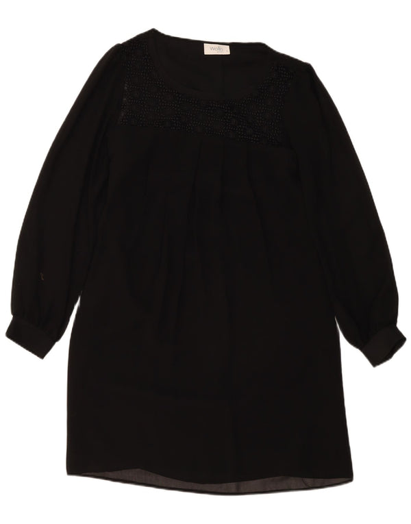 Wallis Womens Petite Long Sleeve Shift Dress UK 8 Small Black Floral