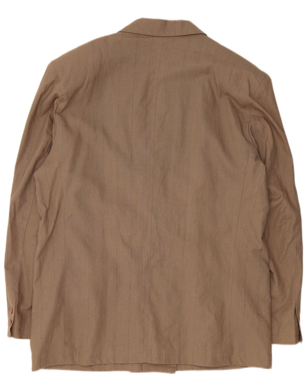 VINTAGE Mens Double Breasted Blazer Jacket EU 56 3XL Brown Linen