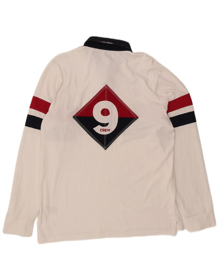 CREW CLOTHING Mens Graphic Rugby Polo Shirt Large White Colourblock