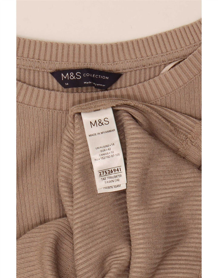Marks & Spencer Womens Top Long Sleeve UK 14 Medium Beige Polyester